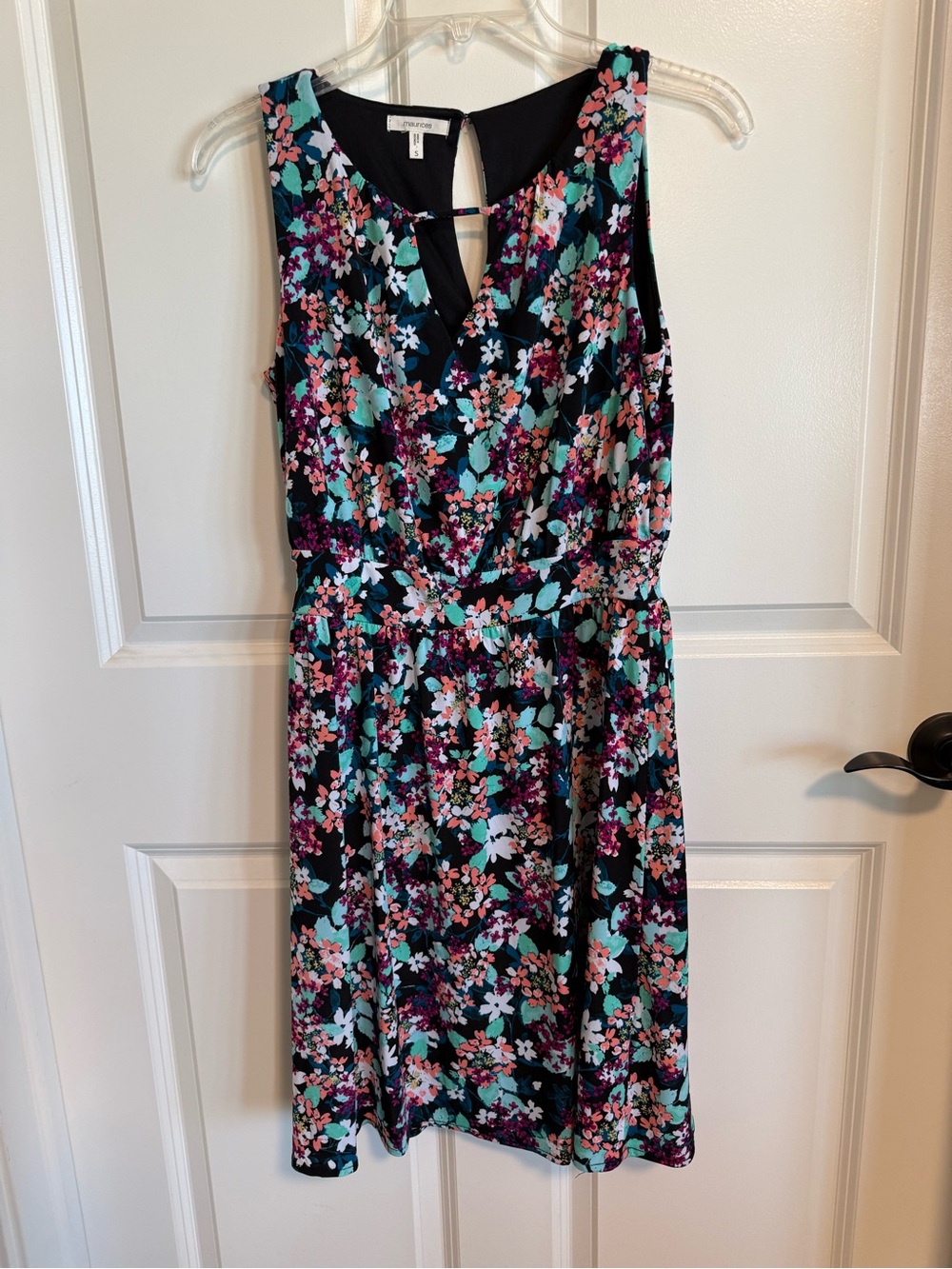 Maurices Black Floral Sleeveless V-Neck Midi Dress with Teal & Pink Accents